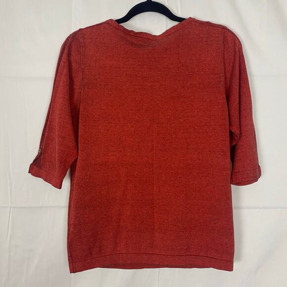 WLS Red Cotton Silk Knit Top Button Tab Sleeves Women’s Size L Preowned - Picture 4 of 11
